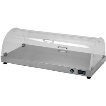 Piani caldi con cupola tonda, piani caldi in acciaio inox 18/10 aisi 304, riscaldamento mediante resistenza a contatto 230 v, spina di accensione, termostato digitale 30°-90° c. mm 1000x500x300 h