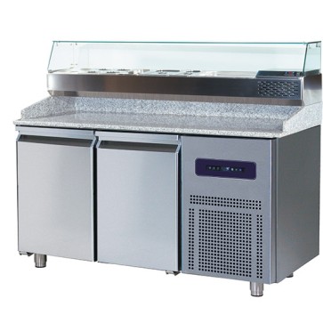 Banco pizza 1660 mm a 2 porte 40x60 cm e portabacinella 6x 1/2 + 1x 2/8 GN