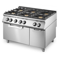 Cucina a gas su forno elettrico statico GN 2/1 e vano chiuso, 6 bruciatori