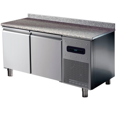 tavolo refrigerato per pasticceria a 2 porte 600x400 mm con piano in granito e alzatina, -2°/+8°C