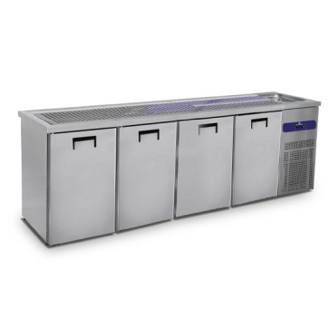 Banco bar refrigerato con 1 Lavabo a sinistra e 4 porte per fusti birra da 50 litri