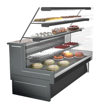 Vetrina pasticceria refrigerata ventilata con 3 ripiani, +3°/+5°C, 1435 mm
