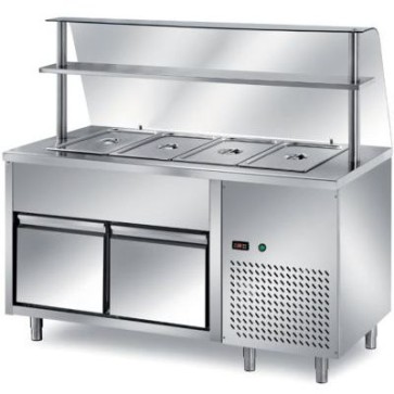 Tavolo freddo self-servie con vasca raggiata mm.200h dim. mm. 1500x700x1400h. + vetro curvo temperato