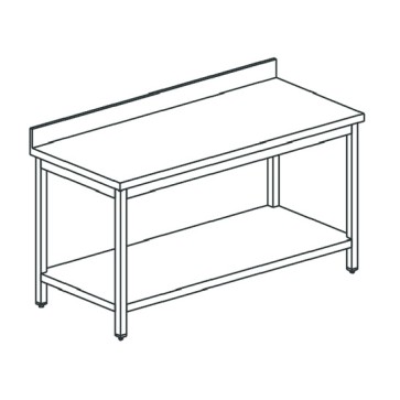 Tavolo da lavoro per cucine industriale con alzatina e ripiano, 1000x700 mm