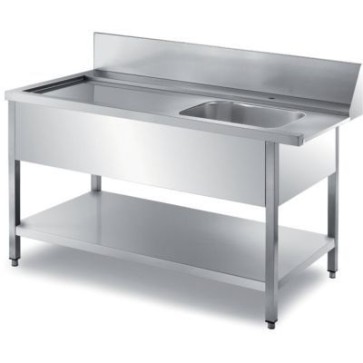 Tavolo di entrata lavastoviglie con alzatina h 200 + 1 vasca dx. mm 1000x700x850 h