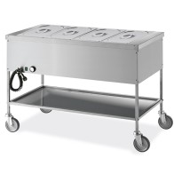 Carrello bagnomaria con ripiano inferiore, 4 vasche GN 1/1 h=200 mm, 4 temperature