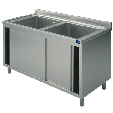 lavello armadiato, 2 vasche, con porte scorrevoli, 1200x600 mm