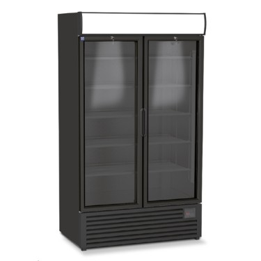 Frigovetrina 1140 litri con 2 porte in vetro e cassonetto luminoso, +1°/+10°C - Colore nero