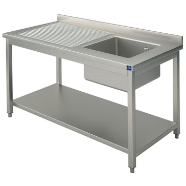 lavello, 1 vasca, gocciolatoio sinistro, su gambe, con ripiano, 1400x700 mm