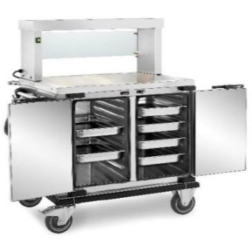 Carrello termico porta pasti con comparti stampati, riscaldamento a secco, 1000w, capacità n.6xgn1/1 h 200mm + n.3xgn11 h 40mm, capacità 120/130 pasti