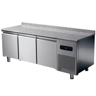 Tavolo congelatore pasticceria hccp 3 porte, 8 guide 60x40 piano granito +alzatina temp.-10°c/-20°c