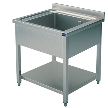 lavello, 1 vasca, su gambe, con ripiano, 600x600 mm