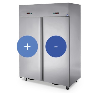 Armadio frigorifero professionale 2 vani 600+600 lt. tutto inox 2 temp., positiva/negativa 0°c/+10°c -18°c/-22°c