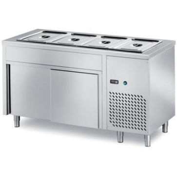 Tavolo freddo self-service con vasca refrigerata h 200 gn escluse - vano inferiore neutro con scorrevoli + vano motore mm 1500x700x890 h