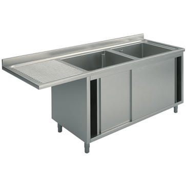 Lavatoio armadiato, vano lavastoviglie 2 vasche destra per cucine industriale