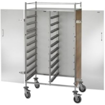 Carrello portavassoi pannellato con ante in plexiglass