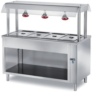 Elemento bagnomaria isola centrale con vasca mm.200h per gn1/1 mm.150h. vano a giorno. dim. mm. 1500x700x1500h.