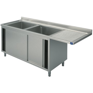 lavello armadiato per incasso lavastoviglie con porte scorrevoli, 2 vasche a sinistra, 1800x700 mm