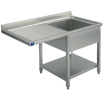 lavello su gambe per incasso lavastoviglie con ripiano, 1 vasca a destra, 1400x600 mm