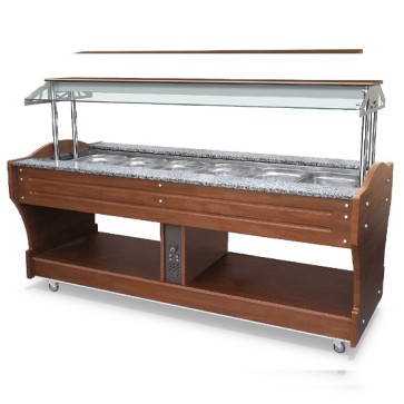 Buffet professionale a isola caldo a bagnomaria capacità vasca per 6x gn 1/1 altezza massima =150 mm