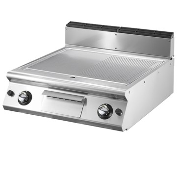 Fry-top gas con piano stampato piastra 2/3 liscia e 1/3 rigata da banco