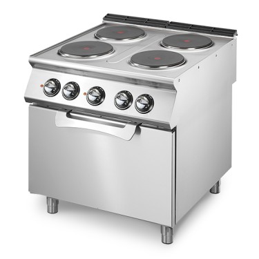 Cucina elettrica professionale 4 piastre tonde con forno elet. statico