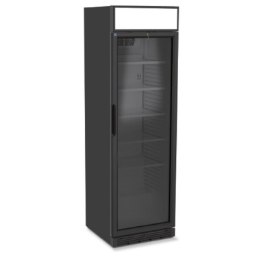 Frigovetrina 373 litri con porta in vetro e cassonetto luminoso, 5 ripiani, +1°/+10°C - Colore nero