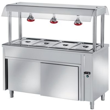 Elemento bagnomaria isola centrale con vasca mm.200h per gn1/1 mm.150h. vano con scorrevoli. dim. mm. 2000x700x1500h.