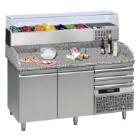 Tavolo per pizzeria 2 porte profondita 600x400,cassettiera, vetrina refrigerata portabacinelle gn 1/3
