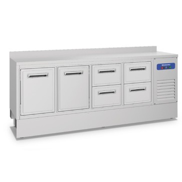 Banco bar refrigerato a 2 porte e 4 cassetti, 2335x700 mm, 645 litri, -2°/+8°C