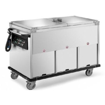Carrello termico vasca unica struttura inox, cap. 2gn1/1 h 200 con 2 vani neutri mm 850x700x1000 h con coperchi a ribalta