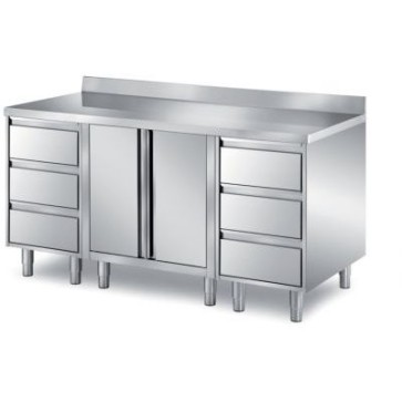 Tavolo con 2 cassettiere a 3 cassetti + 2 ante a battenti -alzatina mm 1800x700x850 h
