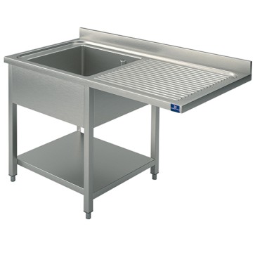 lavello su gambe per incasso lavastoviglie con ripiano, 1 vasca a sinistra, 1200x700 mm