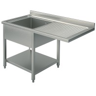 Lavello su gambe per incasso lavastoviglie con ripiano, 1 vasca a sinistra, 1500x600 mm.