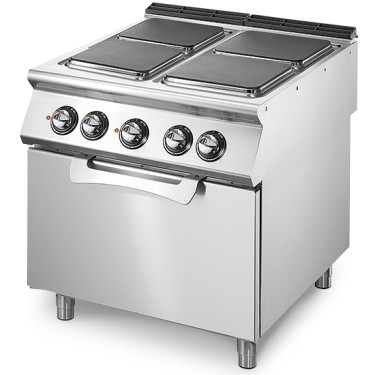 Cucina elettrica su forno elettrico statico GN 2/1, 4 piastre quadre in ghisa