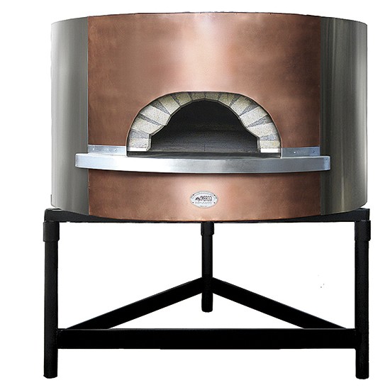 Forno pizza a legna coibentato, facciata in rame/acciao inox, platea ø 154