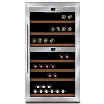 Espositore refrigerato professionale per vini ventilato 2 vani capacità 66 bottiglie 0,7 lt. temp. +5 °c/+22 °c