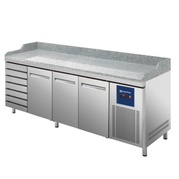 Banco pizza a 3 porte 600x400 mm, 7 cassetti 600x400 mm