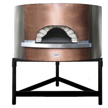 Forno pizza a legna coibentato, facciata in rame/acciao inox, platea ø 154 cm, capacità 10/12 pizze