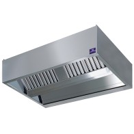 Cappa centrale cubica con illuminazione a incasso, 2400x2200 mm e filtri a labirinto per cucine industriale