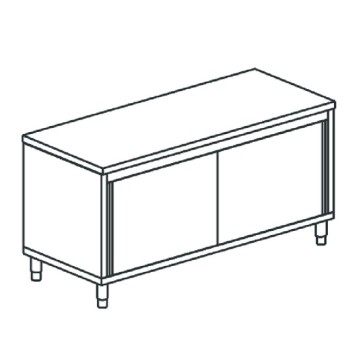 Tavolo armadiato neutro per cucine industriale con porte scorrevoli, 1400x700 mm