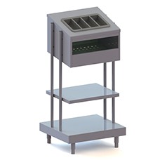Distributore vassoi, posate, bicchieri e pane, con portaposate in PVC.