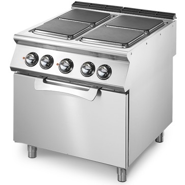 Cucina elettrica su forno elettrico statico GN 2/1, 4 piastre quadre in ghisa