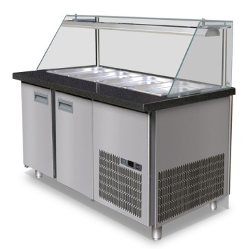 Banco di preparazione refrigerato a 3 porte con vetro retto, 5x GN 1/1, 0°/+10°C