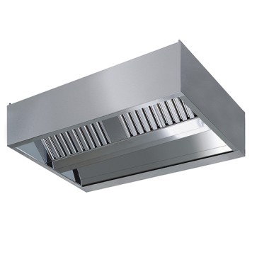Cappa centrale cubica con illuminazione a incasso, 3200x2200 mm e filtri a labirinto per cucine industriale