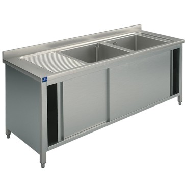 lavello armadiato, 2 vasche, gocciolatoio sinistro,con porte scorrevoli, 1600x700 mm