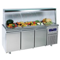 Saladette a 2 porte GN 1/1 con struttura in vetro, 5x GN 1/1 h=150 mm, -2°/+8°C