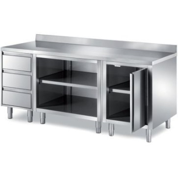 Tavolo con cassettiera a 3 cassetti + 2 ante battenti - mm 1600x700x850 h
