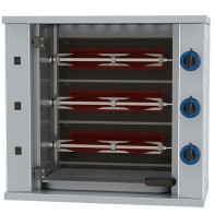 Girarrosto verticali professionale ad asta a gas con illuminazione interna, 3 spiedi per 9 polli