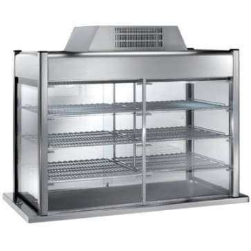 Vetrine refrigerate senza piano di fondo con cristalli a coulisse su 1 lato ed antine a ribalta mm 1365x700x1100 h - 686 w - illuminazione compresa
